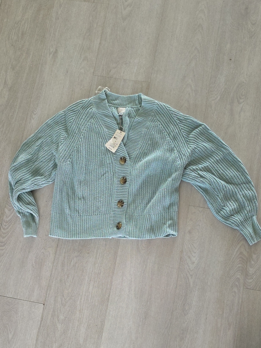 A New Day Target Light Aqua Ribbed Button-Front Cardigan Vneck Chunky Oversized